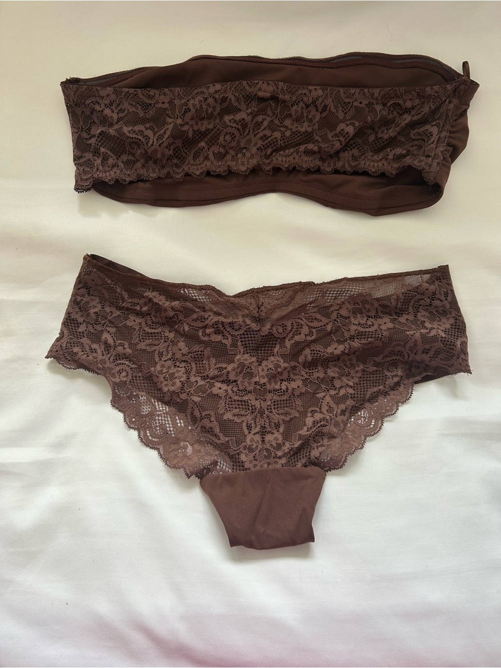 Lace Bandeau & Hipster Set in Chocolate Brown